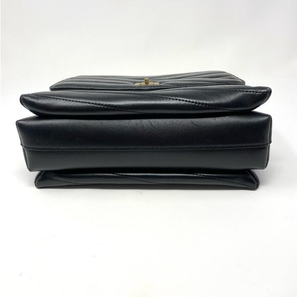 Tory Burch Kira Chevron Leather Top Handle Satchel 2 Way Shoulder Bag Black Gold - Picture 10 of 15